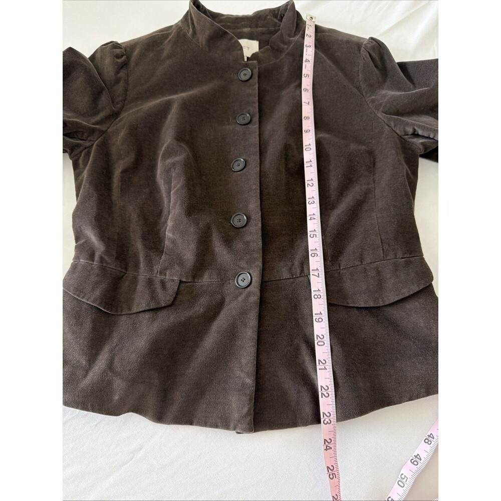 Vtg Ann Taylor Loft Velvet Blazer Peplum Jacket Woman’s 10 Brown Mandarin Collar - Picture 7 of 12